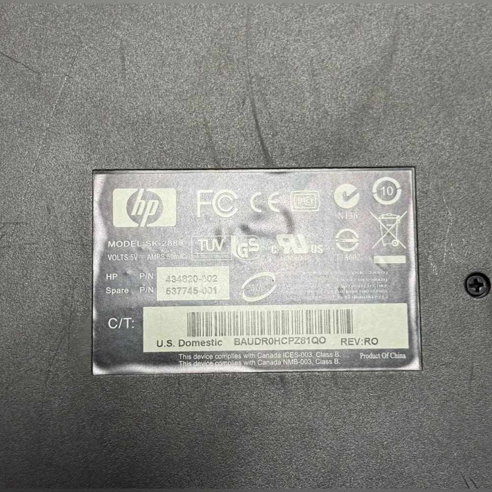 Silver and Black HP KU-0316 / SK-2885 Wired Computer Keyboard